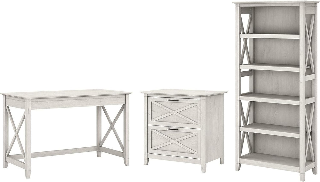 Reclaimed Pine Writing Desk with File Cabinet and Bookcase C5647