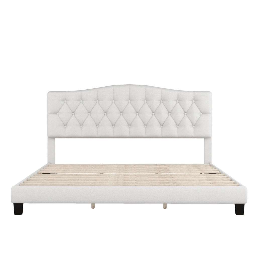 King Size Platform Bed with Tufted Headboard Beige U72204