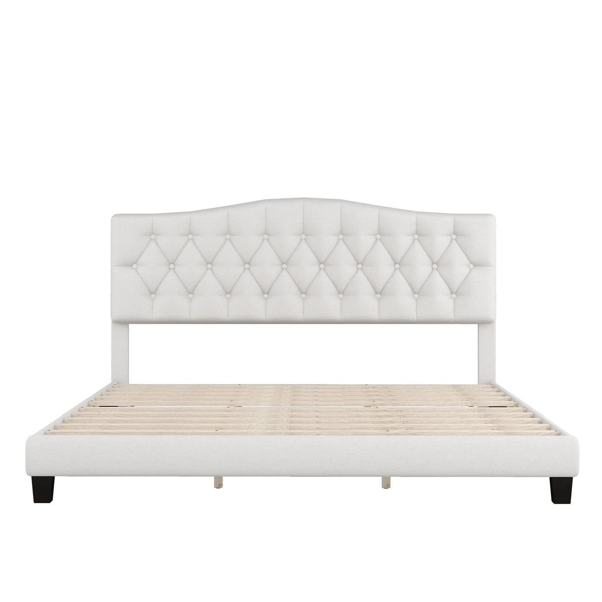 King Size Platform Bed with Tufted Headboard Beige U72204
