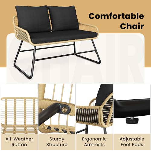 4 Piece Wicker Patio Furniture Set with Cushion and Pillow U762