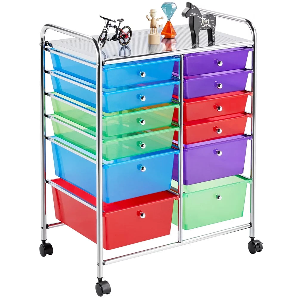12 Drawer Rolling Storage Cart with Castors, Black T828
