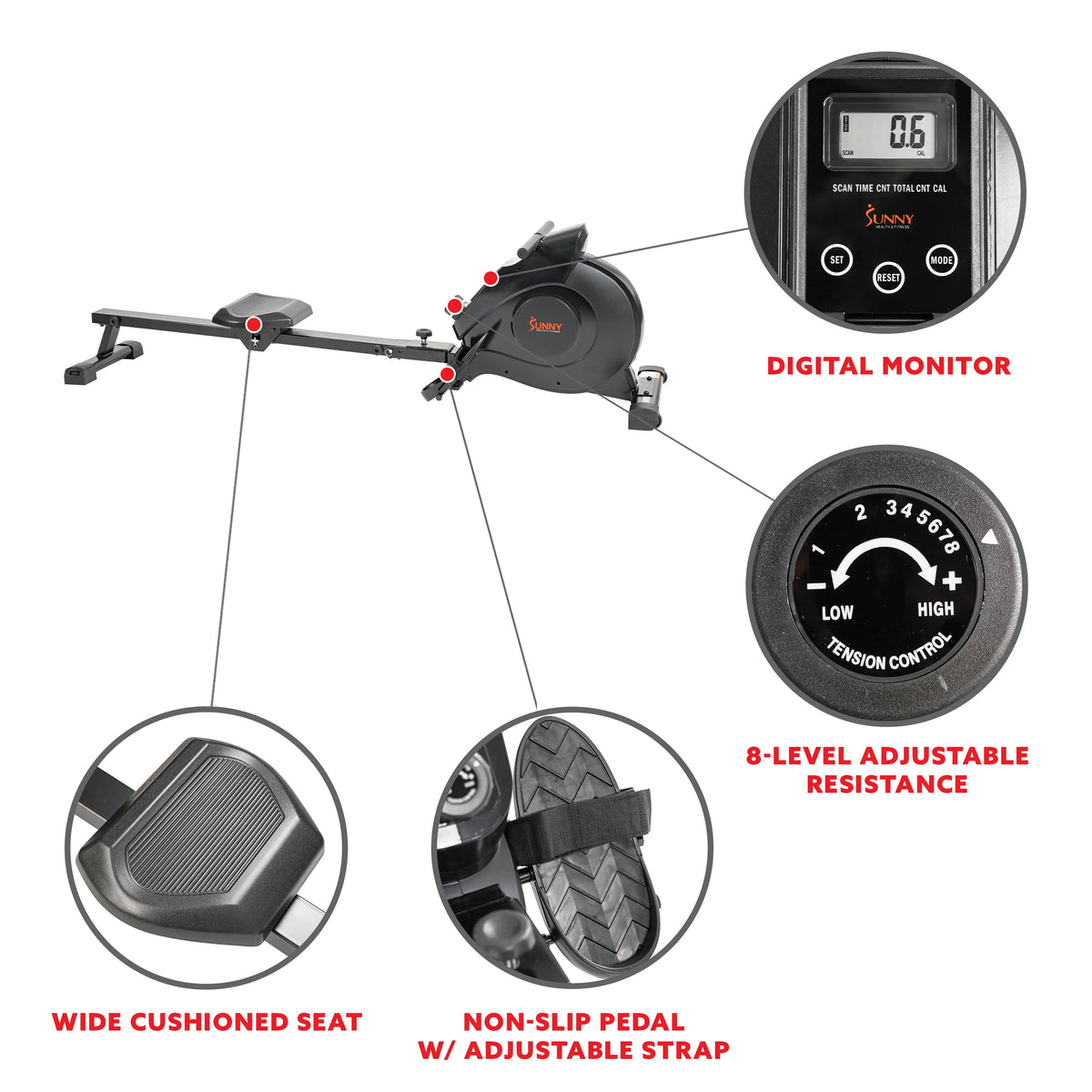 Magnetic Rowing Machine with LCD Monitor V5110