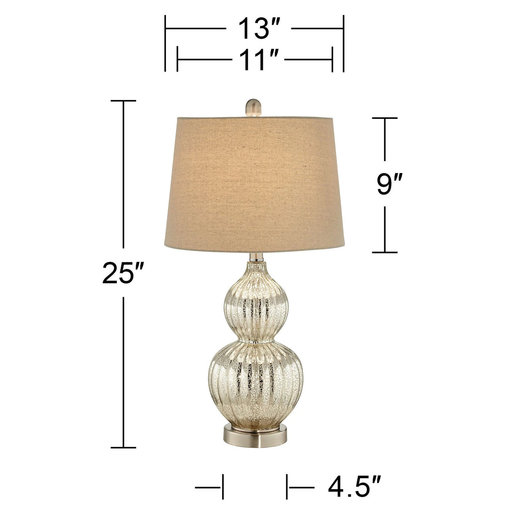 25" High Set of 2 Fluted Mercury Glass Table Lamps A1625