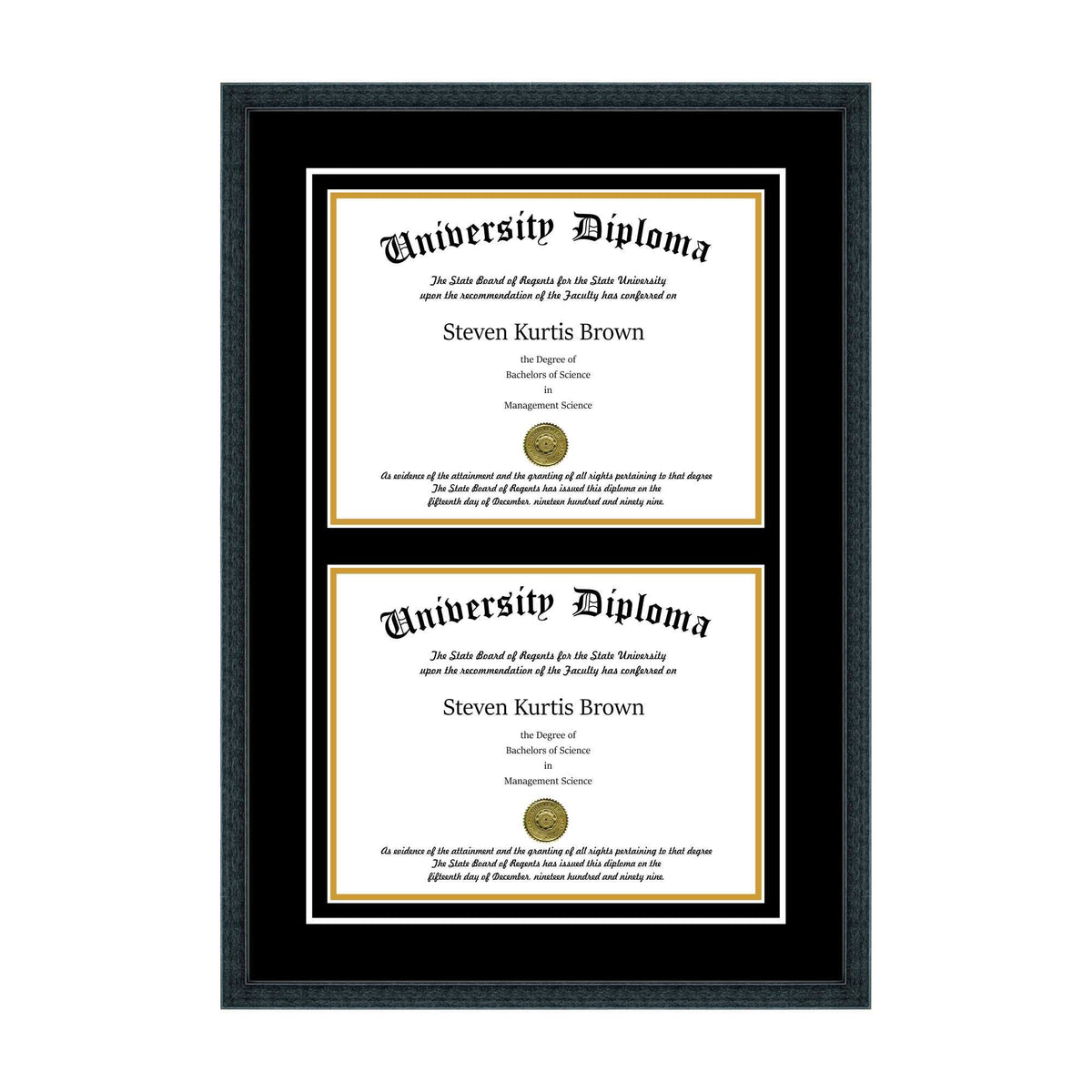 Double Diploma Frame with Double Matting for 17" x 14" Tall Diploma M363