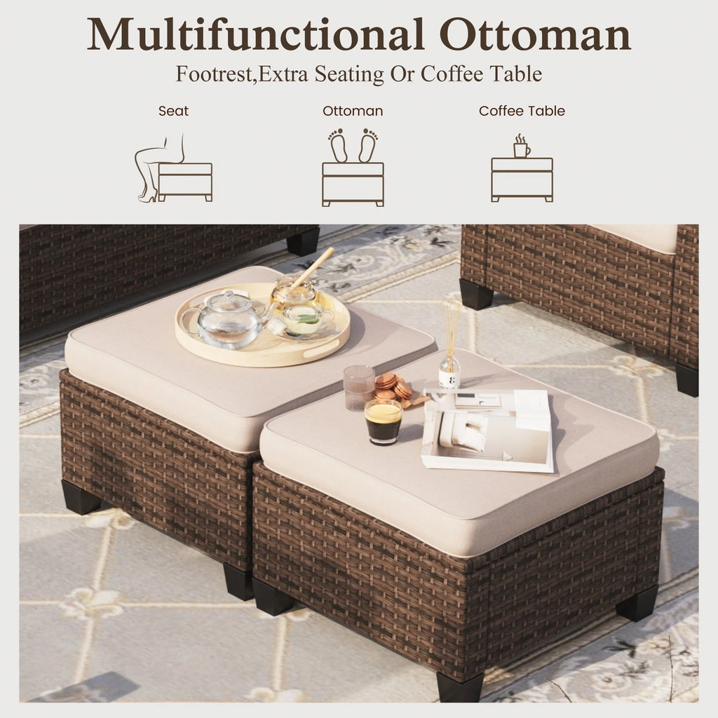 8 Pieces Wicker Patio Conversation Set with Fire Pit Table L23951