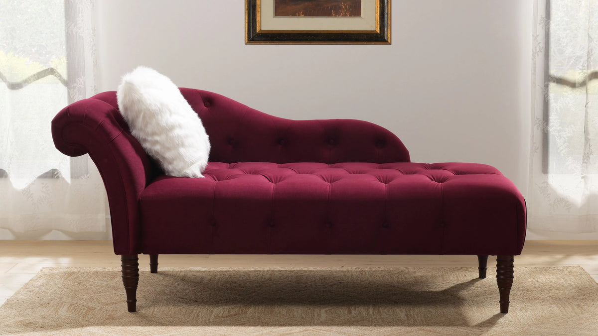 Burgundy Tufted Roll Arm Chaise Lounge J69068