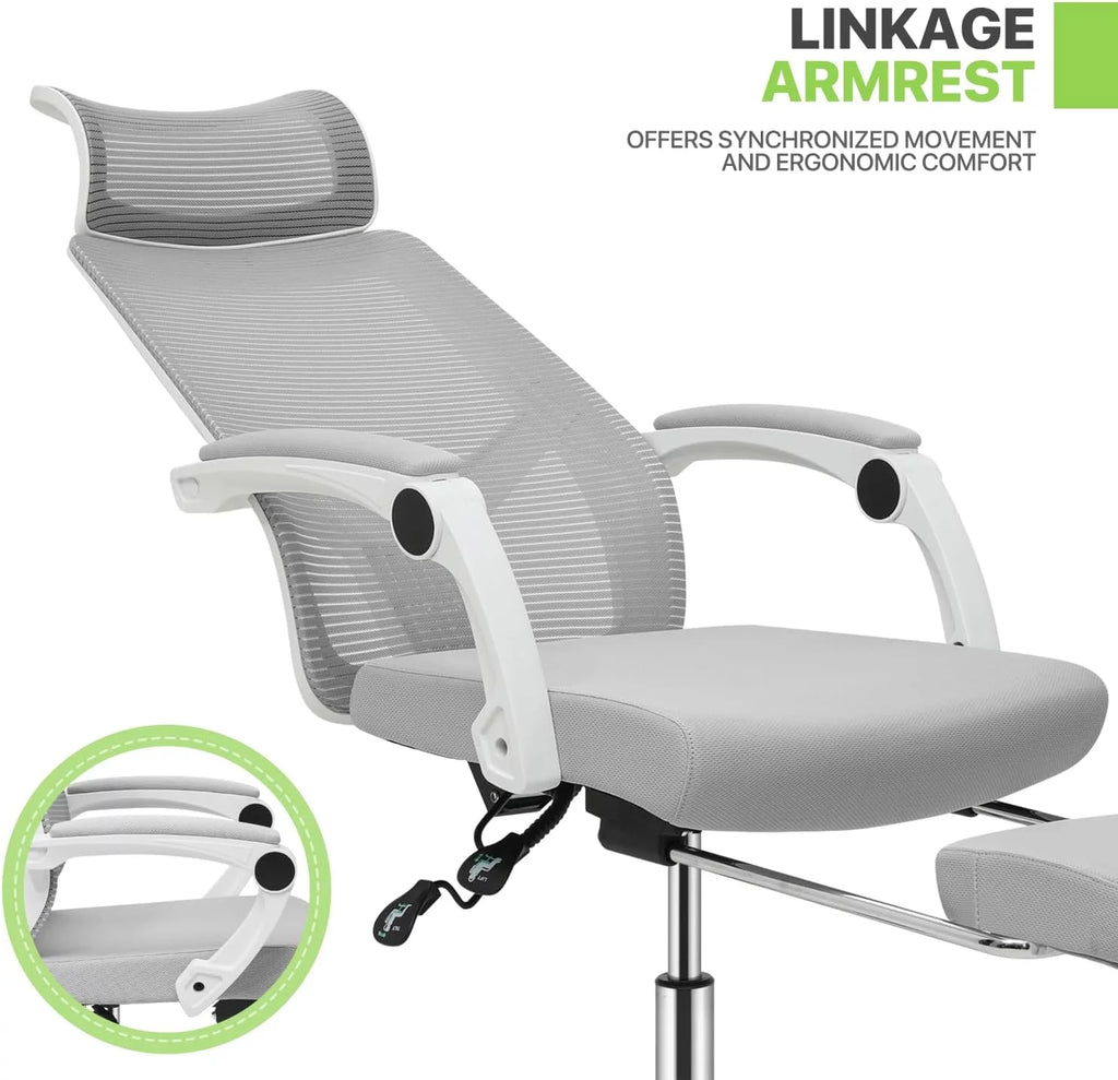 Grey Ergonomic High Back Mesh Office Chair with Footrest X5687