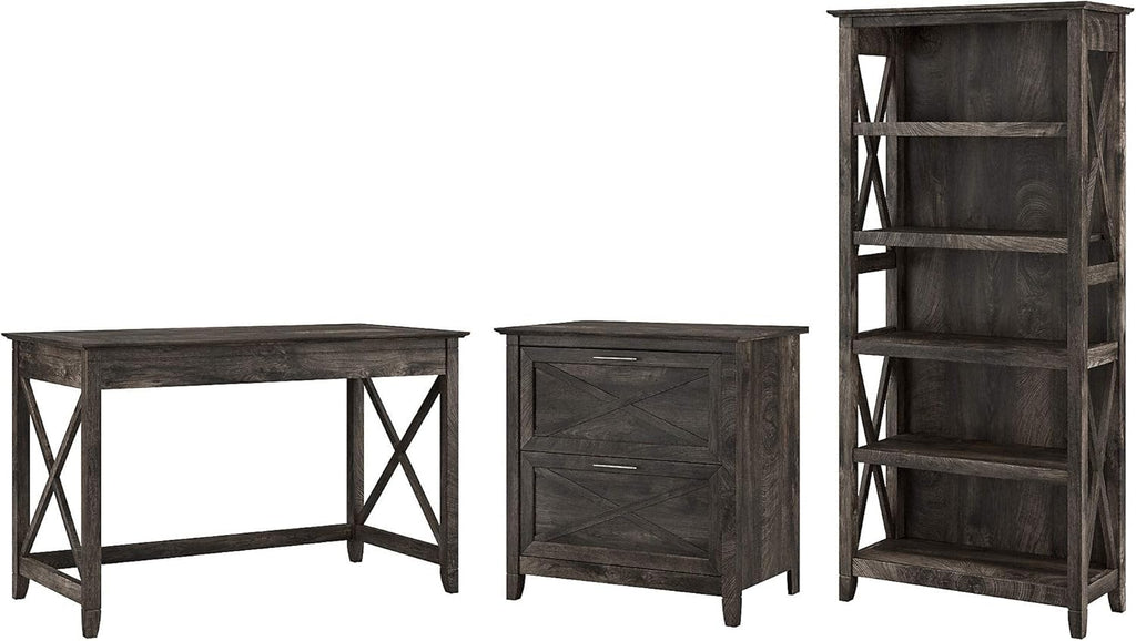 Reclaimed Pine Writing Desk with File Cabinet and Bookcase C5647