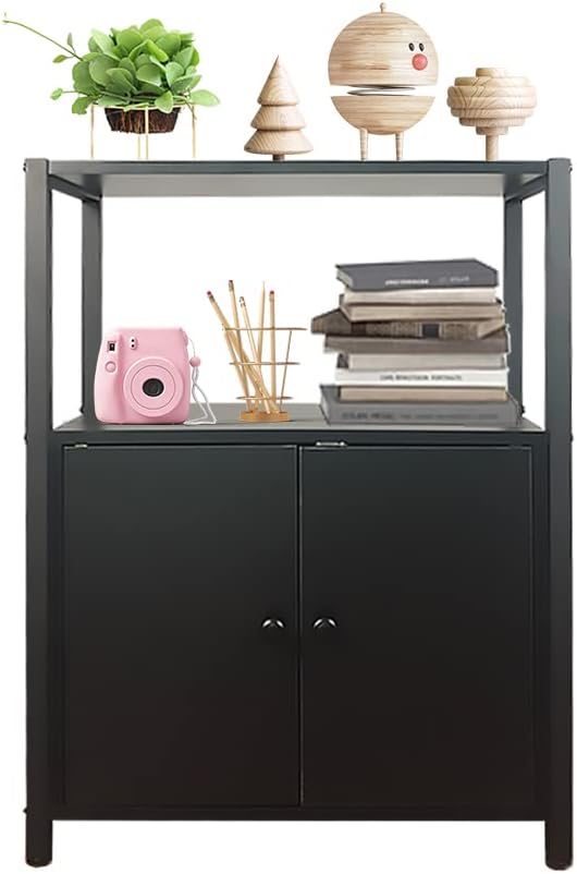 3-Tier Black Bookshelf with 2 Doors L223736
