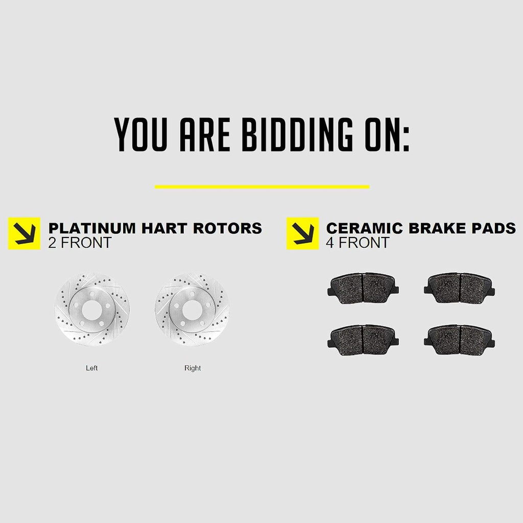 Front Silver Drilled Slotted Ceramic Brake Rotors and Pads V6318