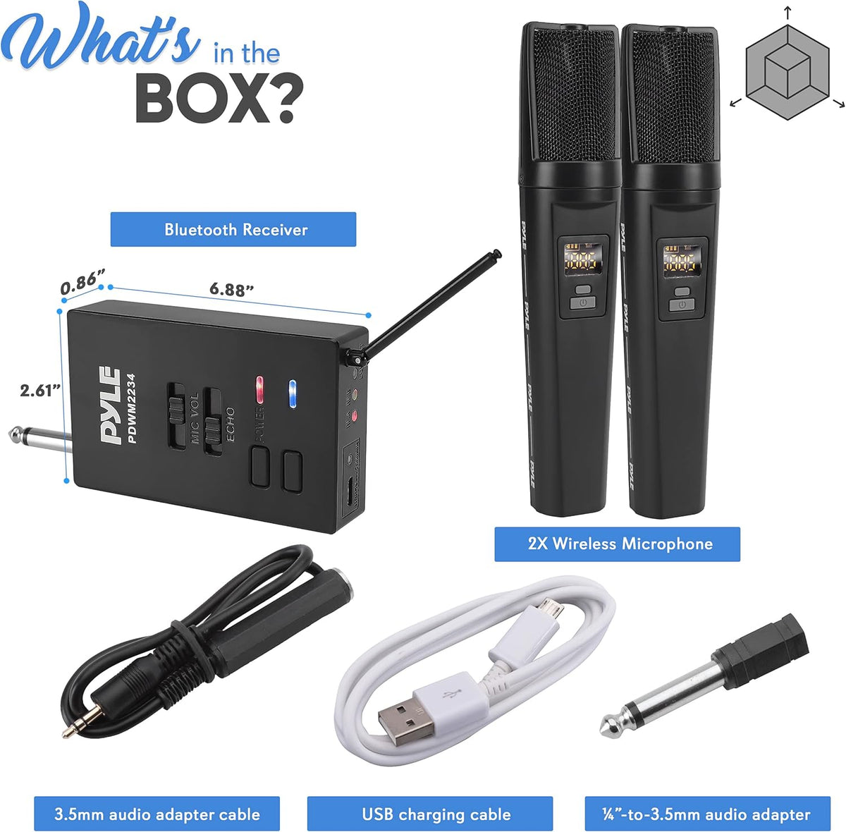 Portable Dual Wireless Microphone System with 2 Handheld Transmitter and 1 Receiver G6308