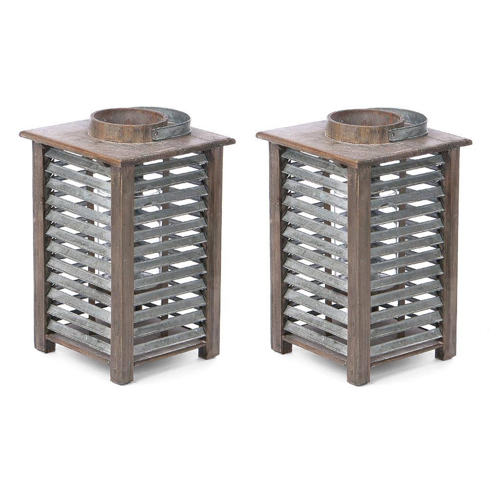 Galvanized Metal and Wood Lantern 2-Pack N2515