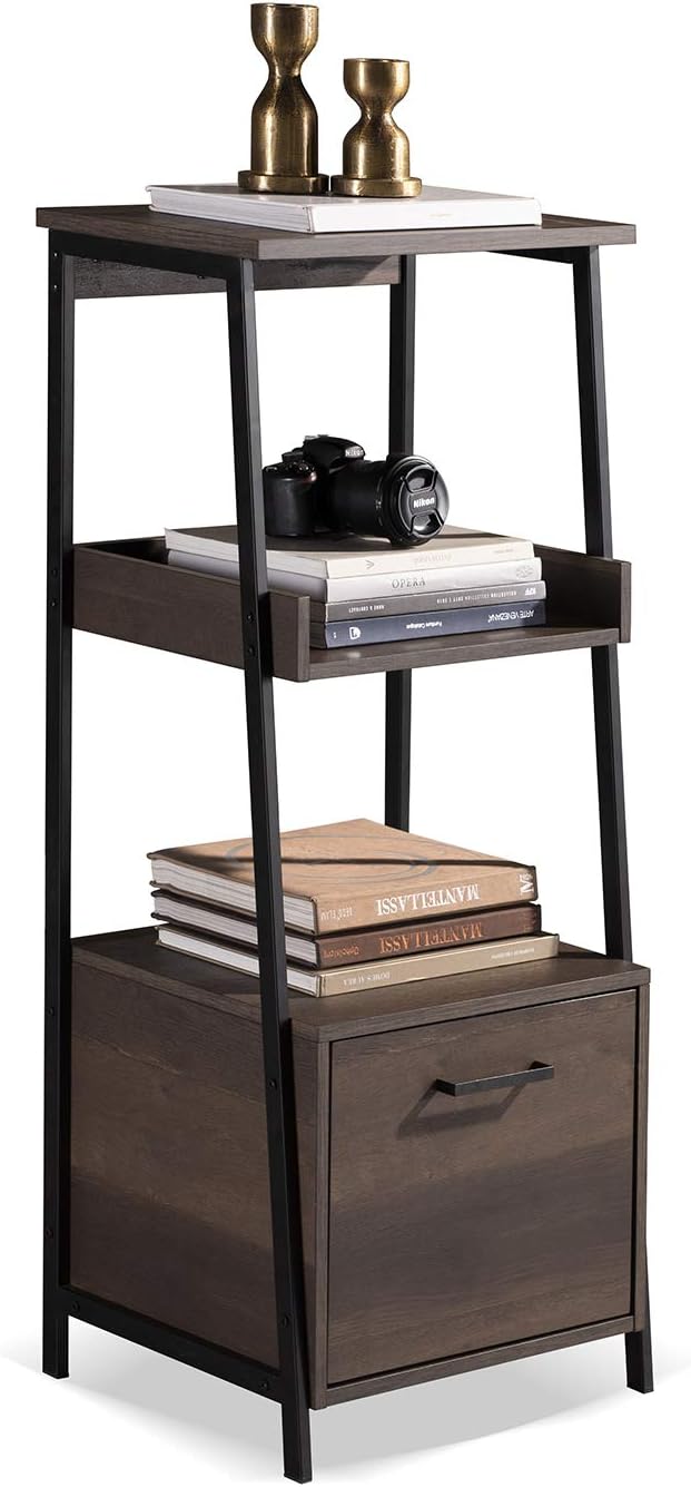 Smoky Oak Bookcase with Storage Shelf and Drawer M9033