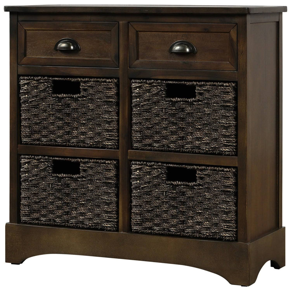 Rustic Storage Cabinet with 2 Drawers and 4 Fabric Basket R30978