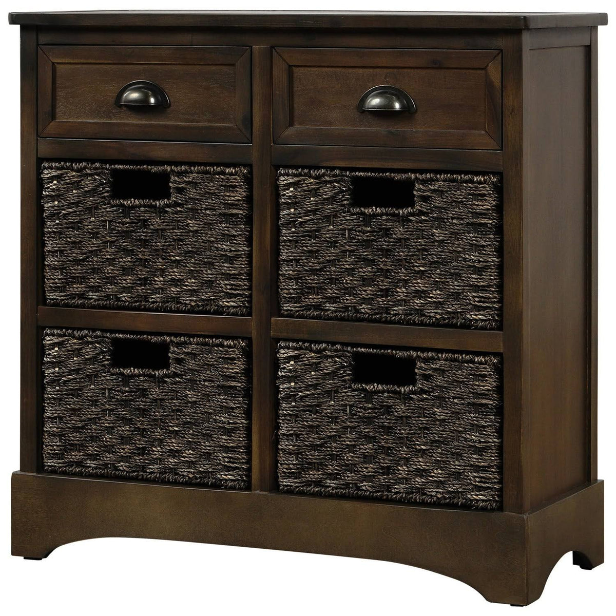 Rustic Storage Cabinet with 2 Drawers and 4 Fabric Basket R30978