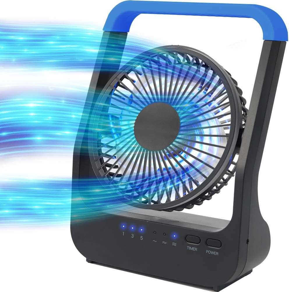 Battery Operated Fan, Portable Desk Fan with Timer, 3 Speeds, 180° Rotation Y379