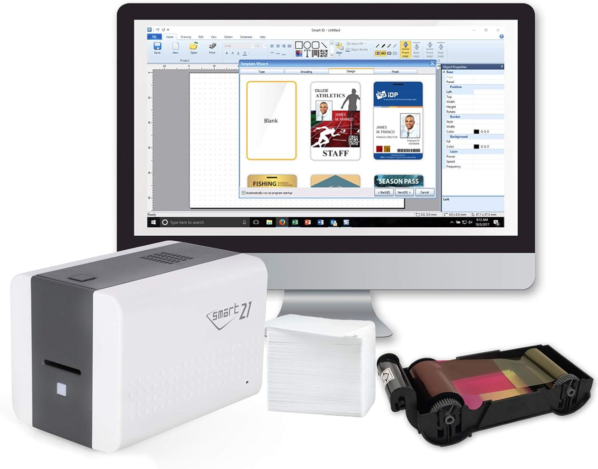 ID Card Printer Bundle with YMCKO Ribbon, 100 PVC Cards and USB Camera Z99379