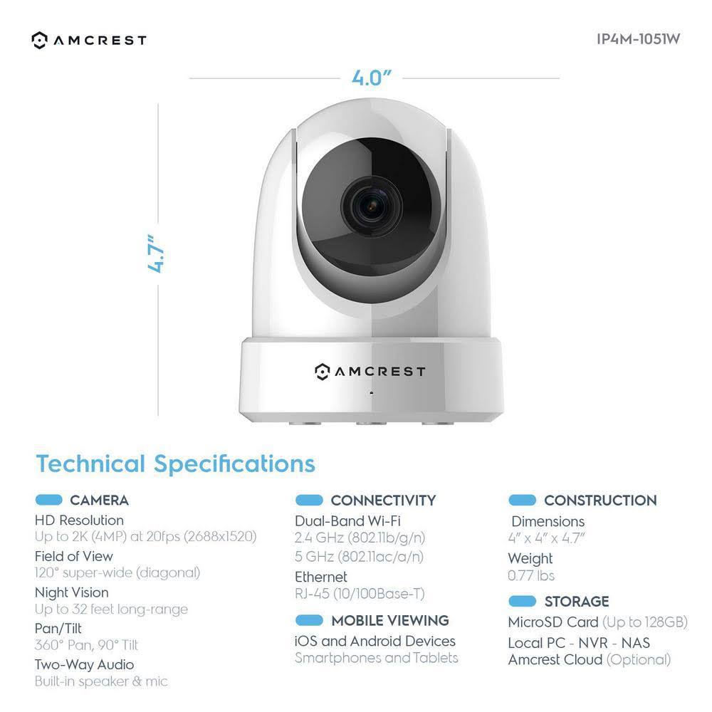 4MP Indoor Wi-Fi Security Camera with Pan/Tilt, Night Vision, White 3-Pack G268
