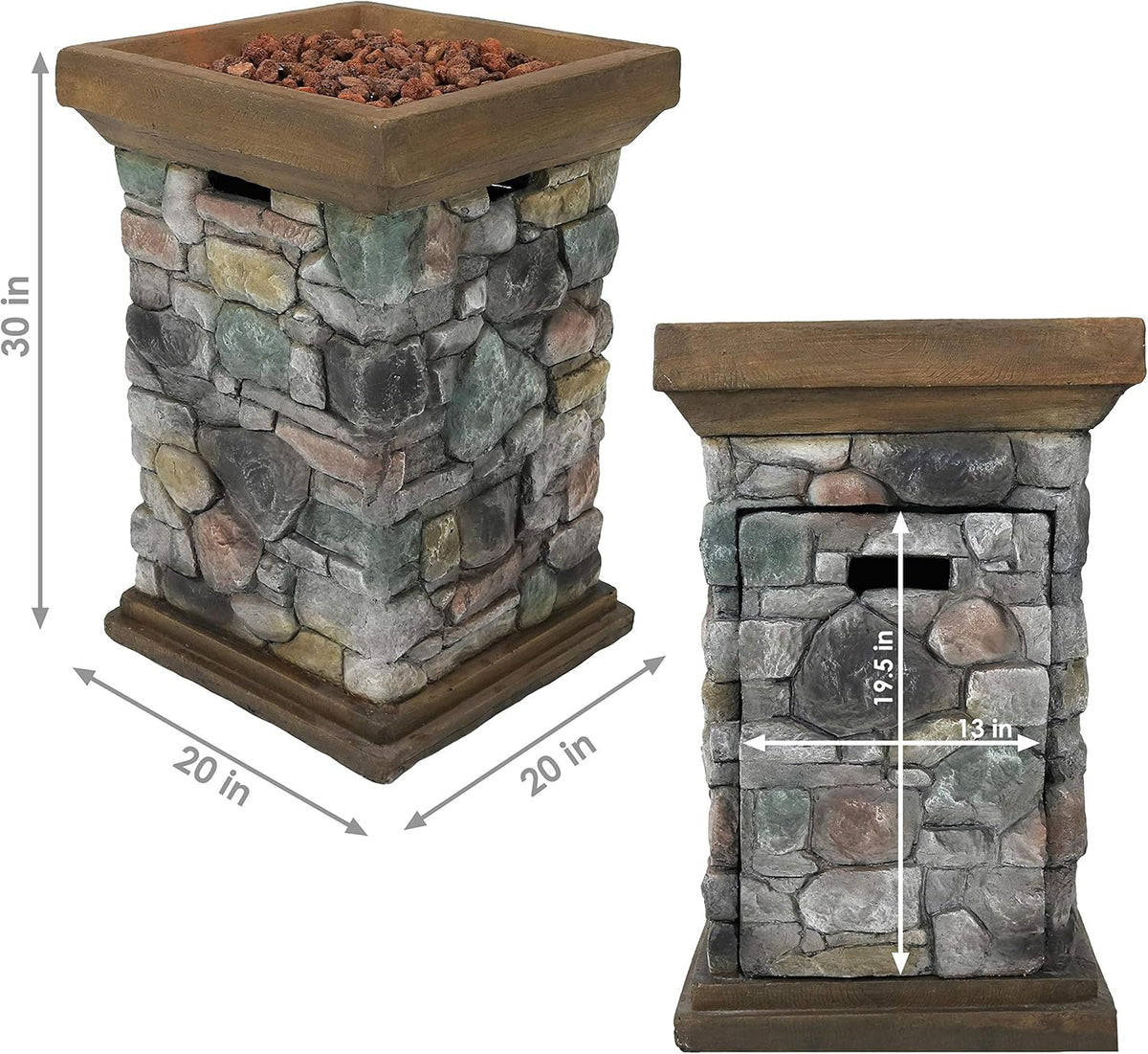 Propane Fire Pit Column with Cast Rock Design, Lava Rocks, Waterproof Cover, and Steel Burner, 30 Inch Tall F651932