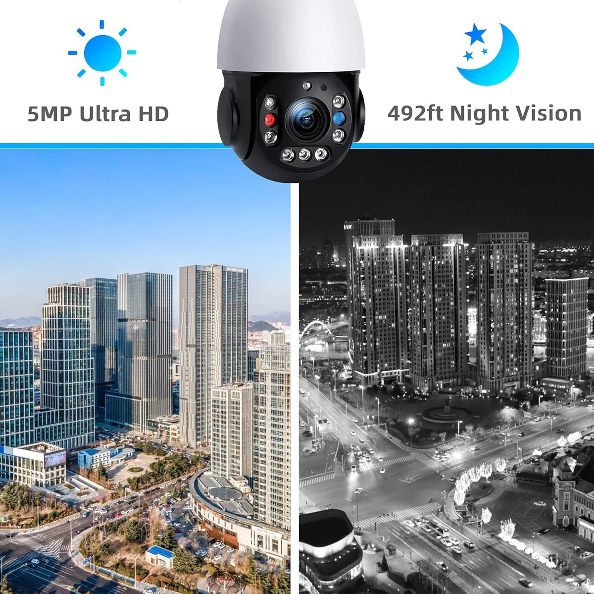 PTZ Security Camera Outdoor 30X Optical Zoom WiFi 5MP IP Camera Night Vision 2-Way Audio IP66 Waterproof W9649