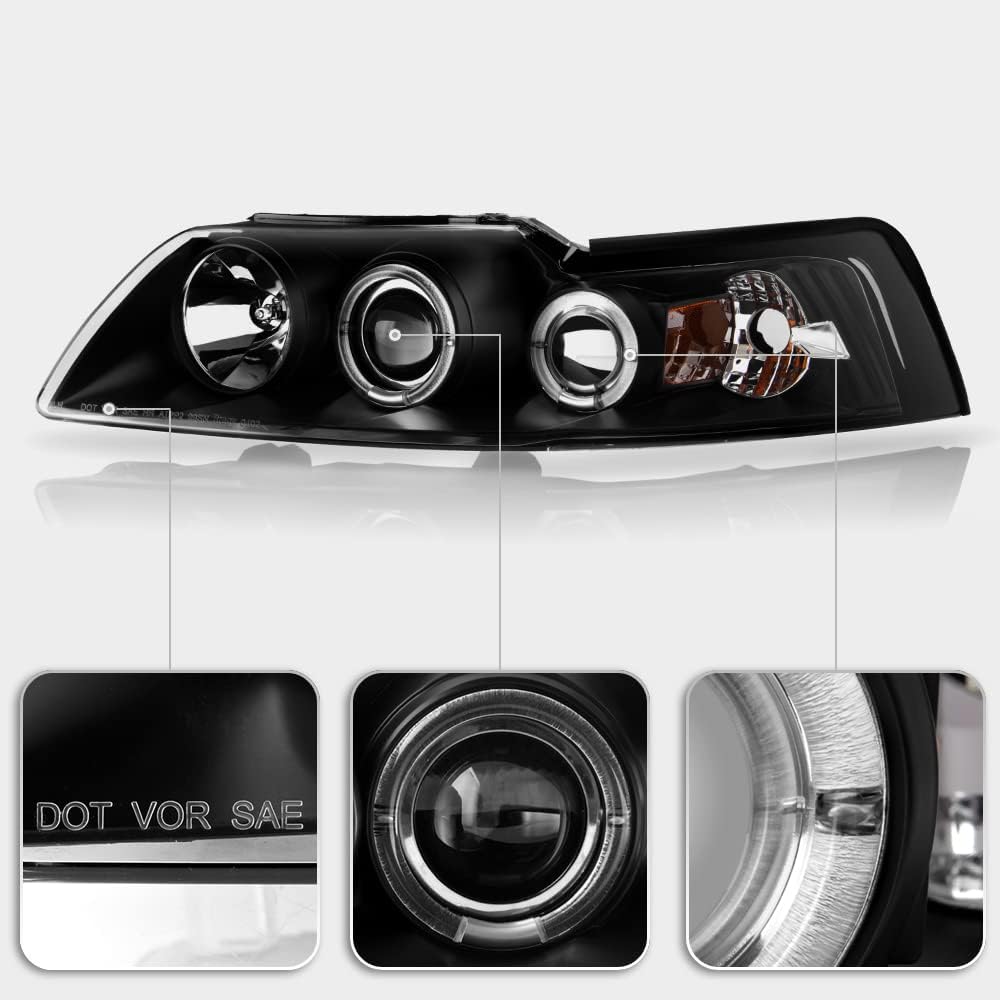 For 1999-2004 Ford Mustang Black Housing Projector Headlights F524971