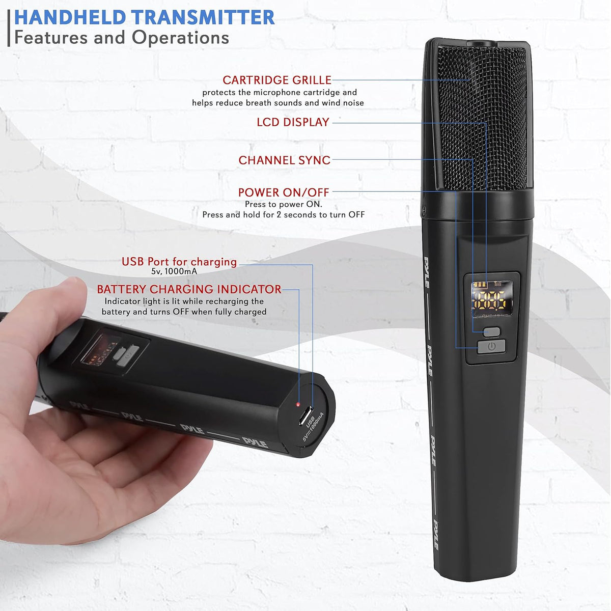 Portable Dual Wireless Microphone System with 2 Handheld Transmitter and 1 Receiver G6308