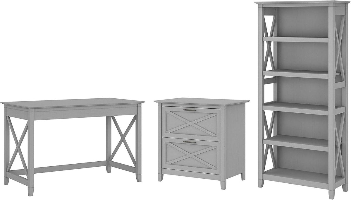 Reclaimed Pine Writing Desk with File Cabinet and Bookcase C5647