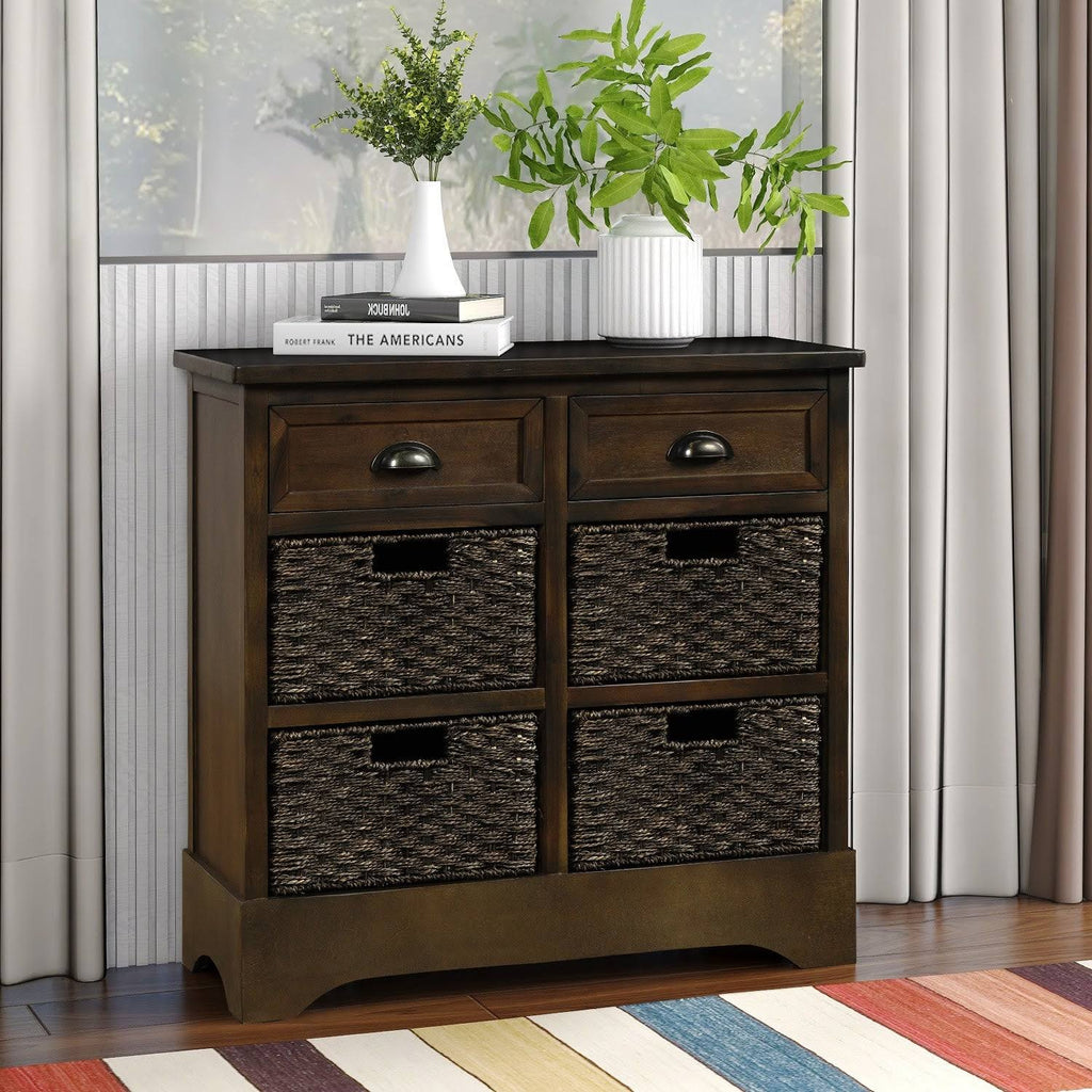 Rustic Storage Cabinet with 2 Drawers and 4 Fabric Basket R30978