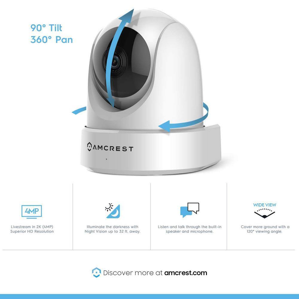 4MP Indoor Wi-Fi Security Camera with Pan/Tilt, Night Vision, White 3-Pack G268