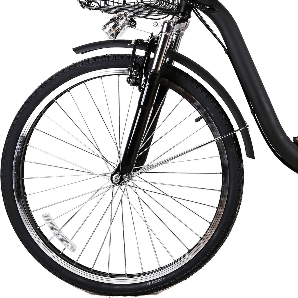 City Electric Bicycle 26x22 Camel Black with Plastic Basket Z605