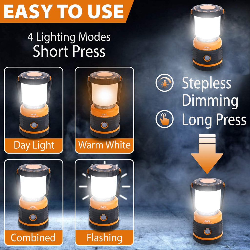 Rechargeable LED Camping Lantern 1800LM 4 Light Modes IP44 Waterproof Pack of 2 X6422