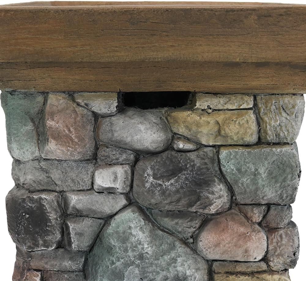 Propane Fire Pit Column with Cast Rock Design, Lava Rocks, Waterproof Cover, and Steel Burner, 30 Inch Tall F651932