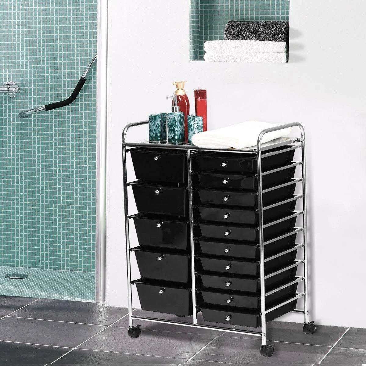 Black 15 Drawer Rolling Storage Cart S3973