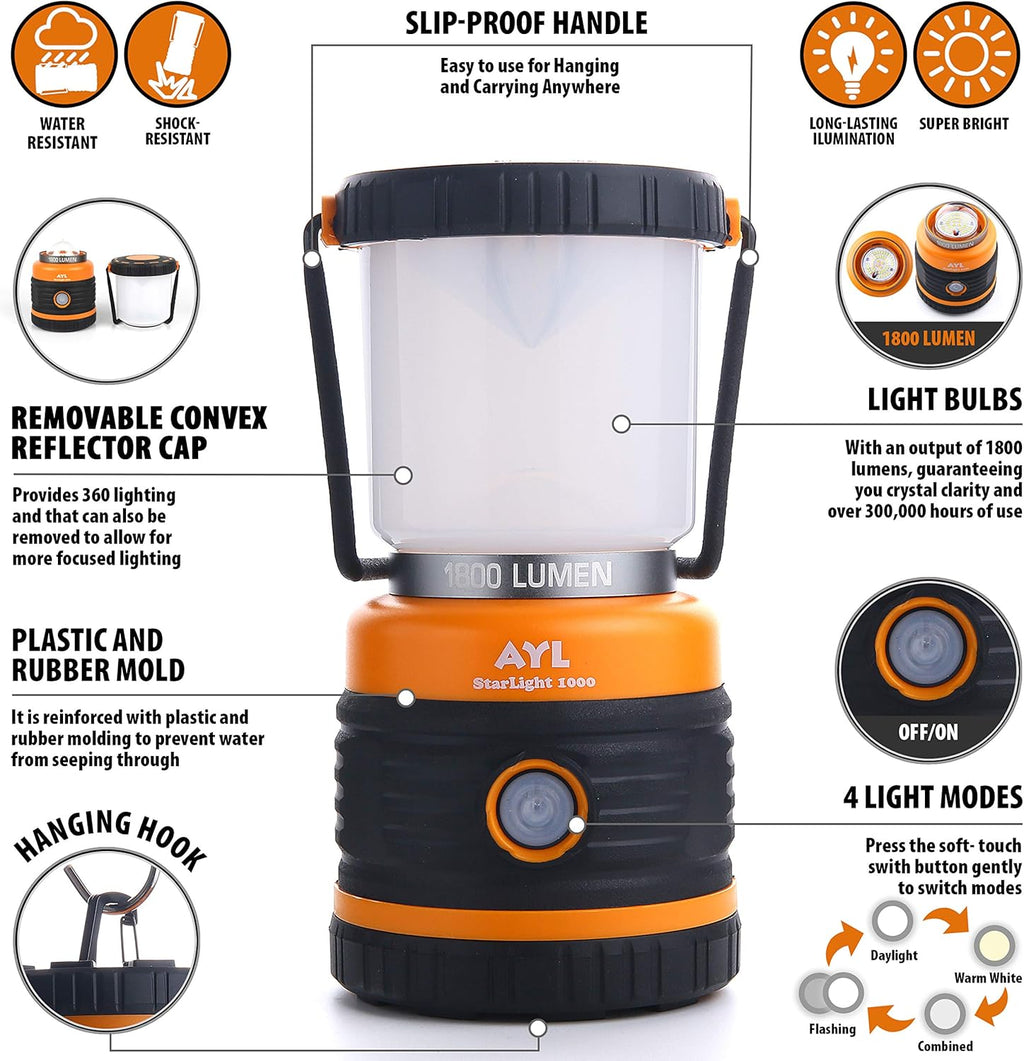 Rechargeable LED Camping Lantern 1800LM 4 Light Modes IP44 Waterproof Pack of 2 X6422