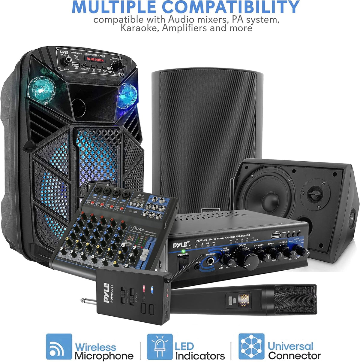 Portable Dual Wireless Microphone System with 2 Handheld Transmitter and 1 Receiver G6308