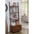 Dark Walnut Ladder Bookcase with File Drawer J13343