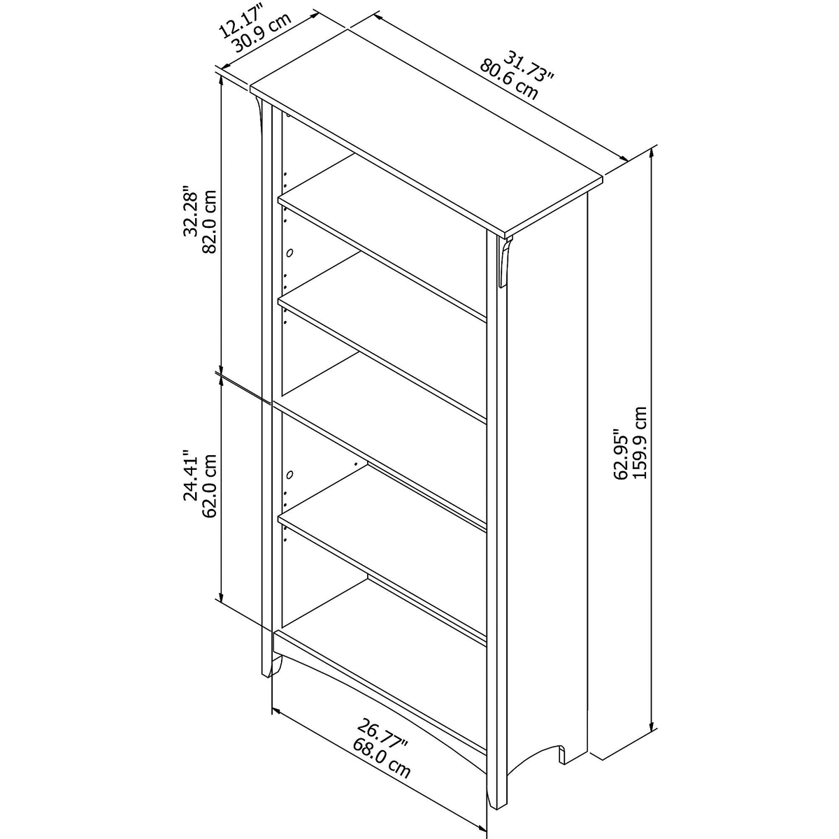 5 Shelf Bookcase Vintage Black Q95009