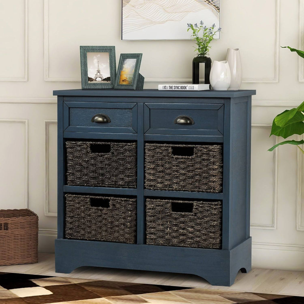 Rustic Storage Cabinet with 2 Drawers and 4 Fabric Basket R30978