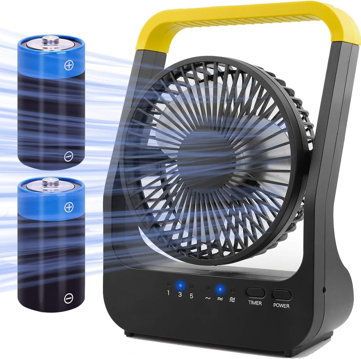 Battery Operated Fan, Portable Desk Fan with Timer, 3 Speeds, 180° Rotation Y379
