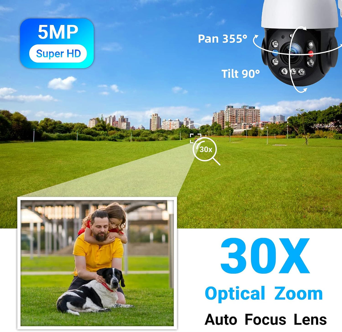 PTZ Security Camera Outdoor 30X Optical Zoom WiFi 5MP IP Camera Night Vision 2-Way Audio IP66 Waterproof W9649