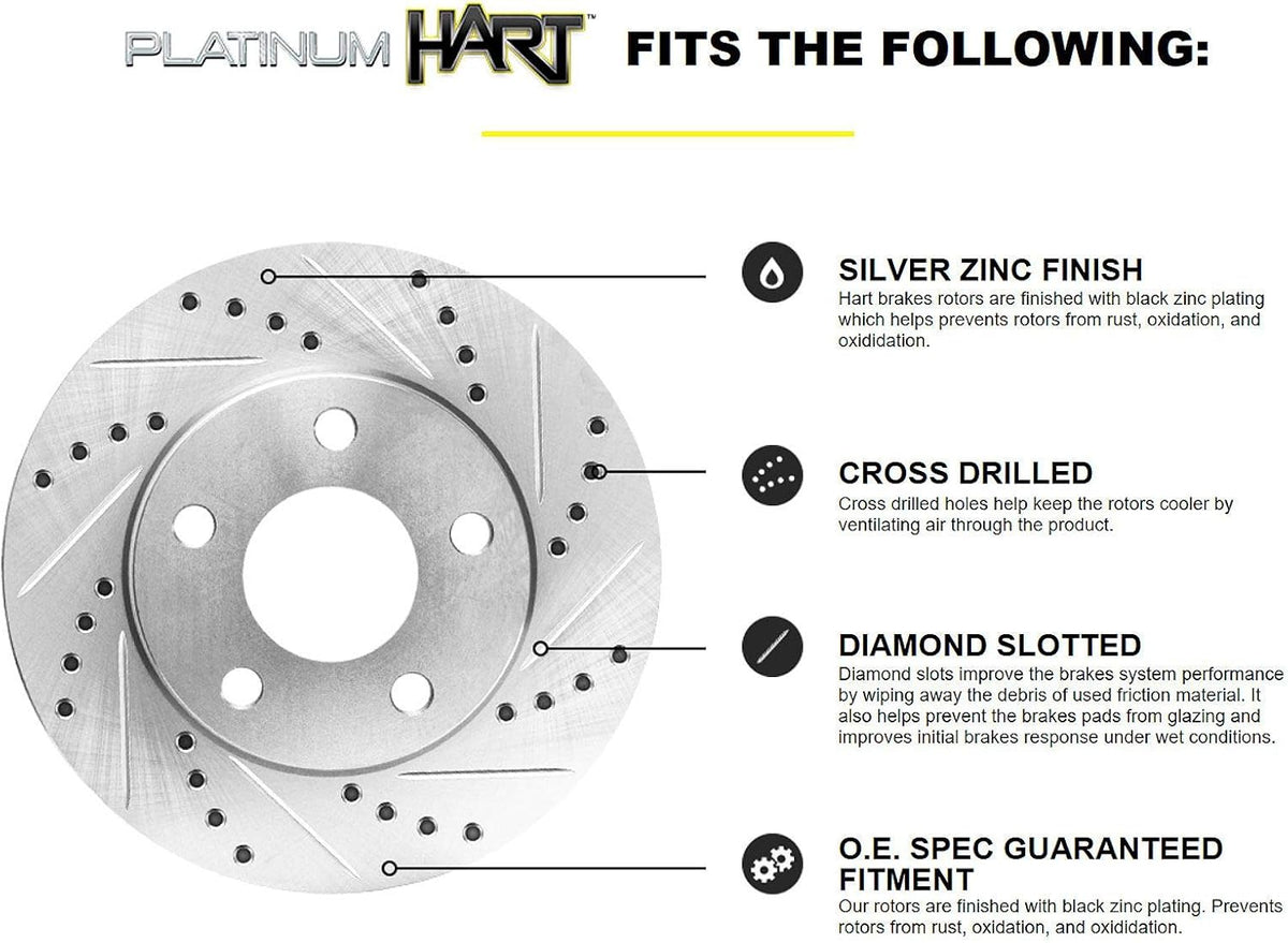Front Silver Drilled Slotted Ceramic Brake Rotors and Pads V6318