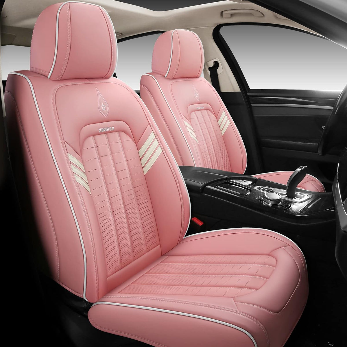 Synthetic Leather Car Seat Covers 5-Seater Full Set Red-White T44528