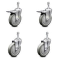 Polyurethane Swivel Threaded Stem Caster Set of 4, 5 inch Gray Wheels D2878