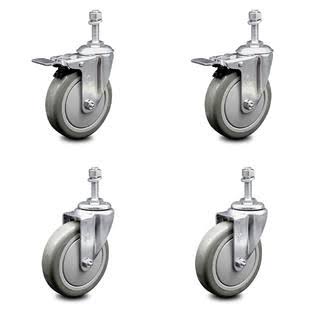Polyurethane Swivel Threaded Stem Caster Set of 4, 5 inch Gray Wheels D2878