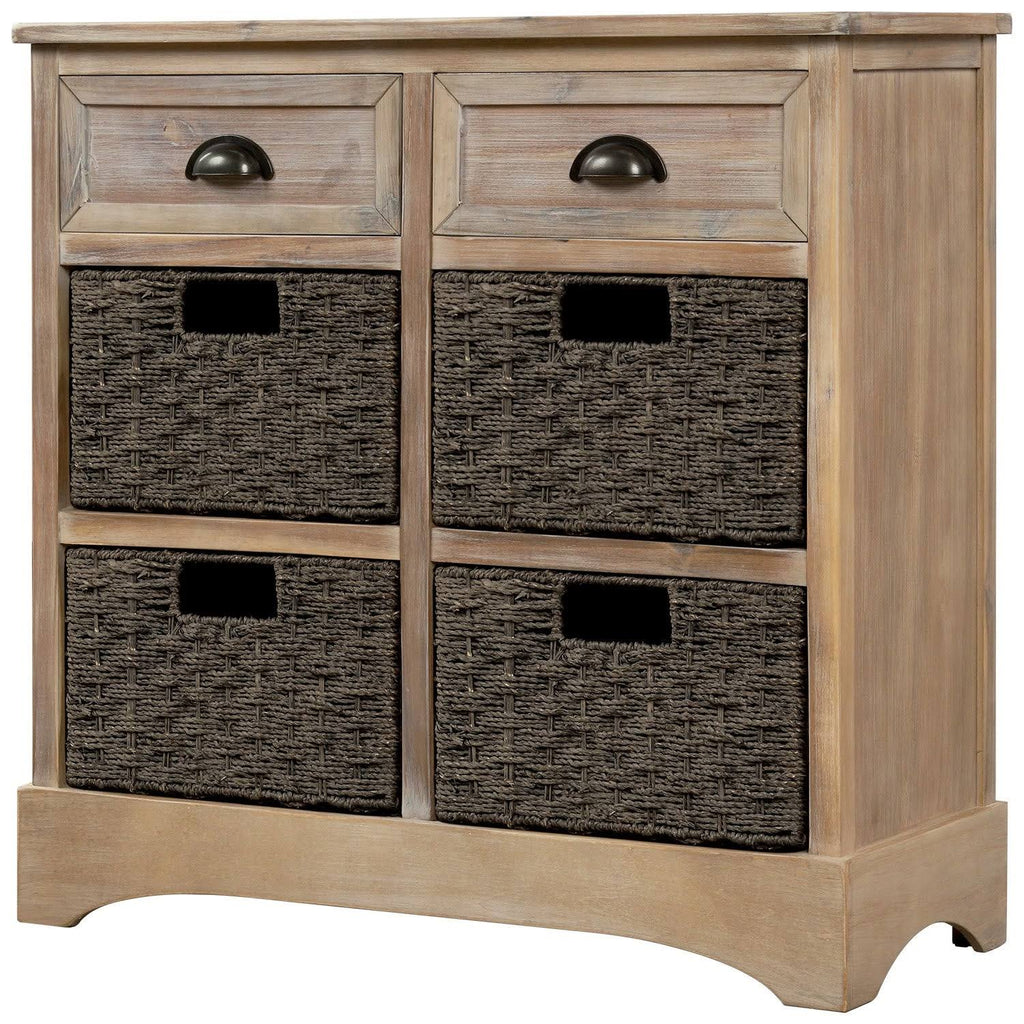 Rustic Storage Cabinet with 2 Drawers and 4 Fabric Basket R30978