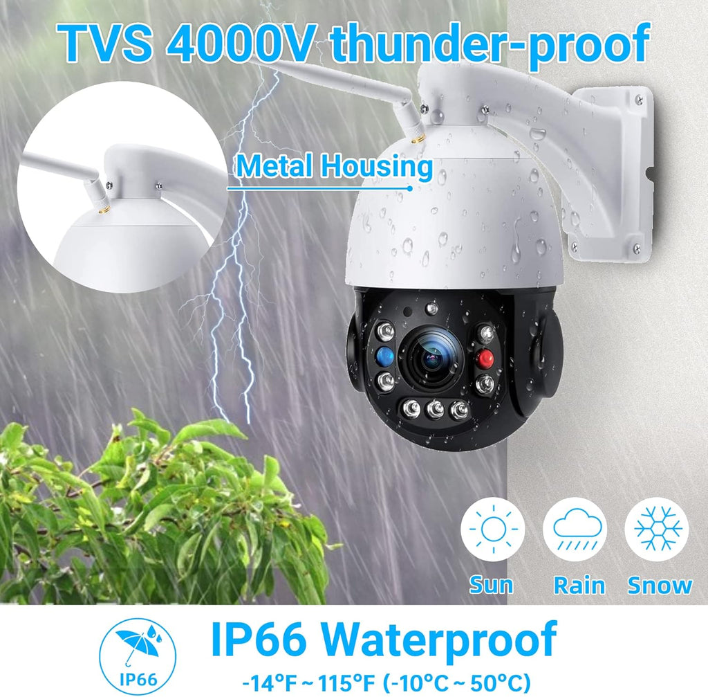 PTZ Security Camera Outdoor 30X Optical Zoom WiFi 5MP IP Camera Night Vision 2-Way Audio IP66 Waterproof W9649