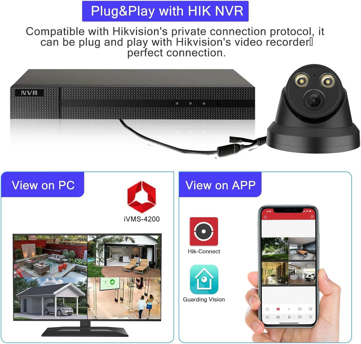 4K 8MP Full Color Night Vision POE IP Security Camera, 2.8mm Fixed Lens, Built-in Mic, IP67 Waterproof G24020