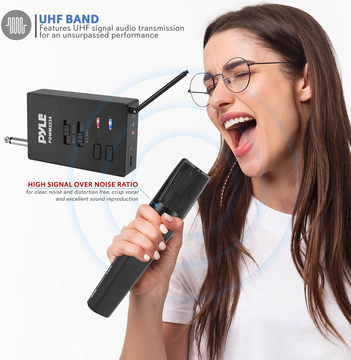 Portable Dual Wireless Microphone System with 2 Handheld Transmitter and 1 Receiver G6308
