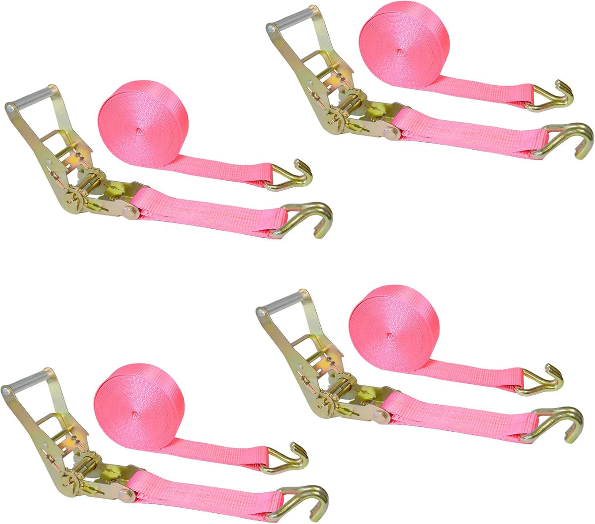 2” x 30’ Double Wire J Hook Ratchet Straps, 4 Pack B846