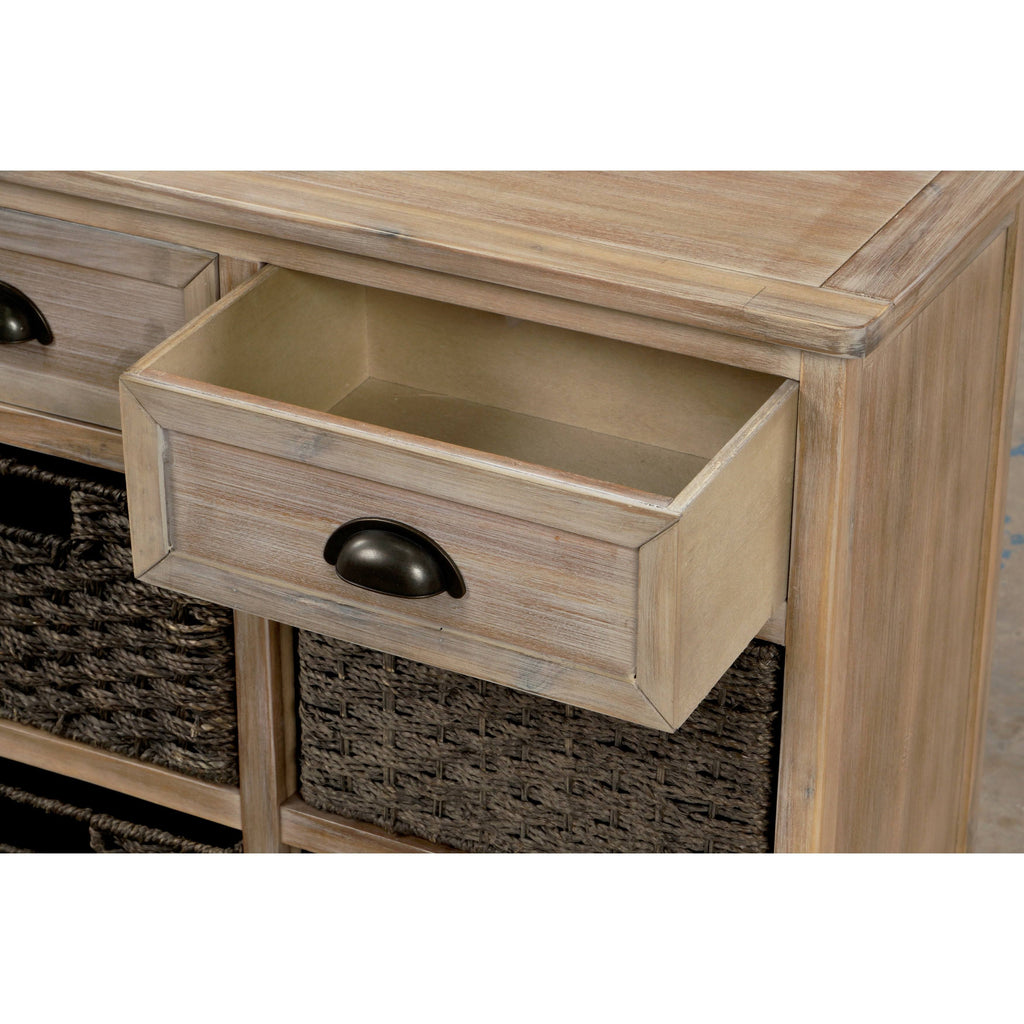 Rustic Storage Cabinet with 2 Drawers and 4 Fabric Basket R30978